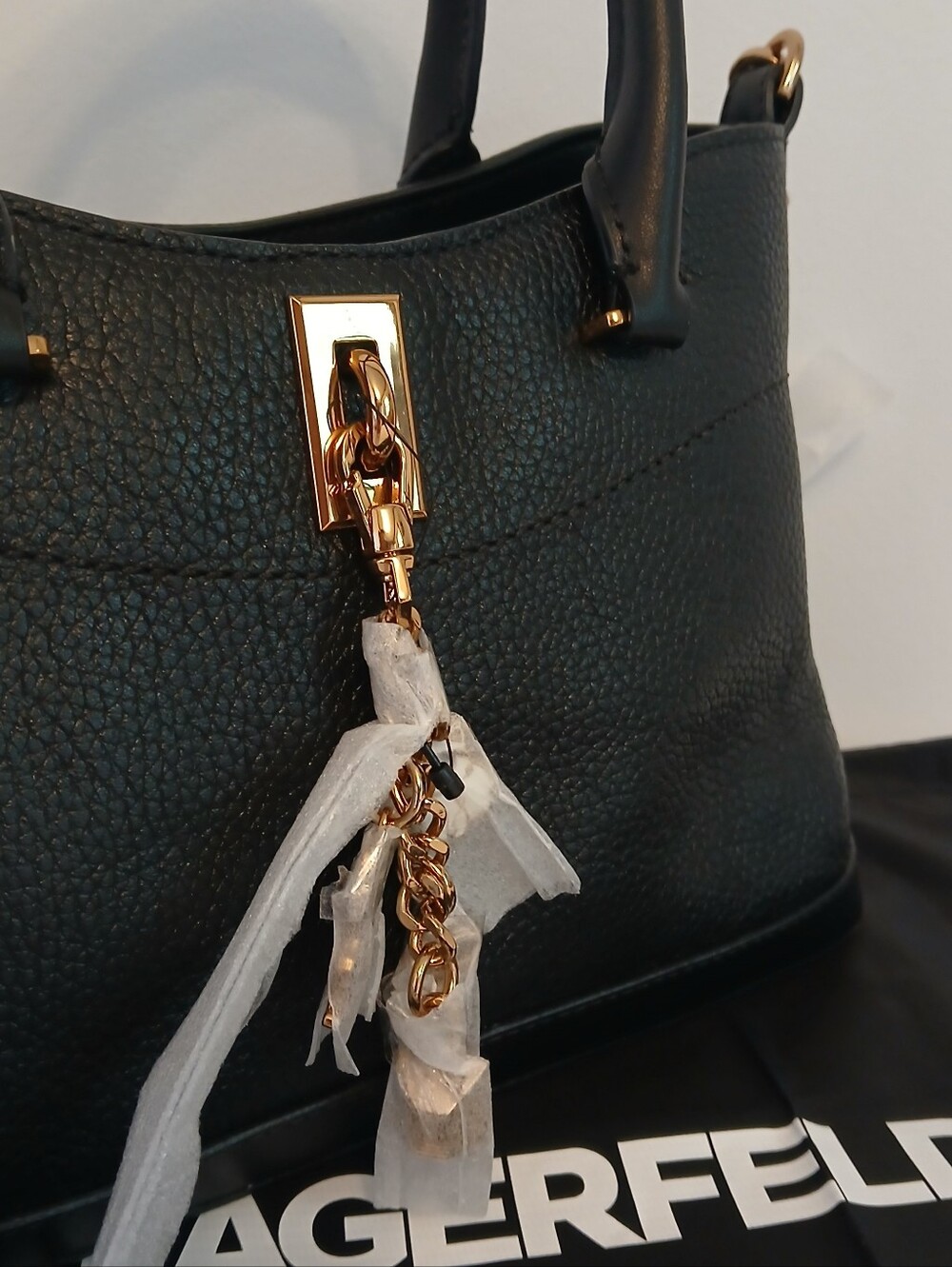 Leather Karl Lagerfeld Paris Gisele Ikon Charm Crossbody With Dustbag, Black - Picture 5 of 14